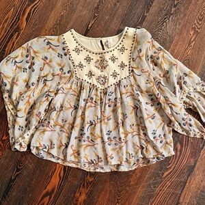 Raga Small Embroidered Floral Peasant Blouse - Cream/Yellow